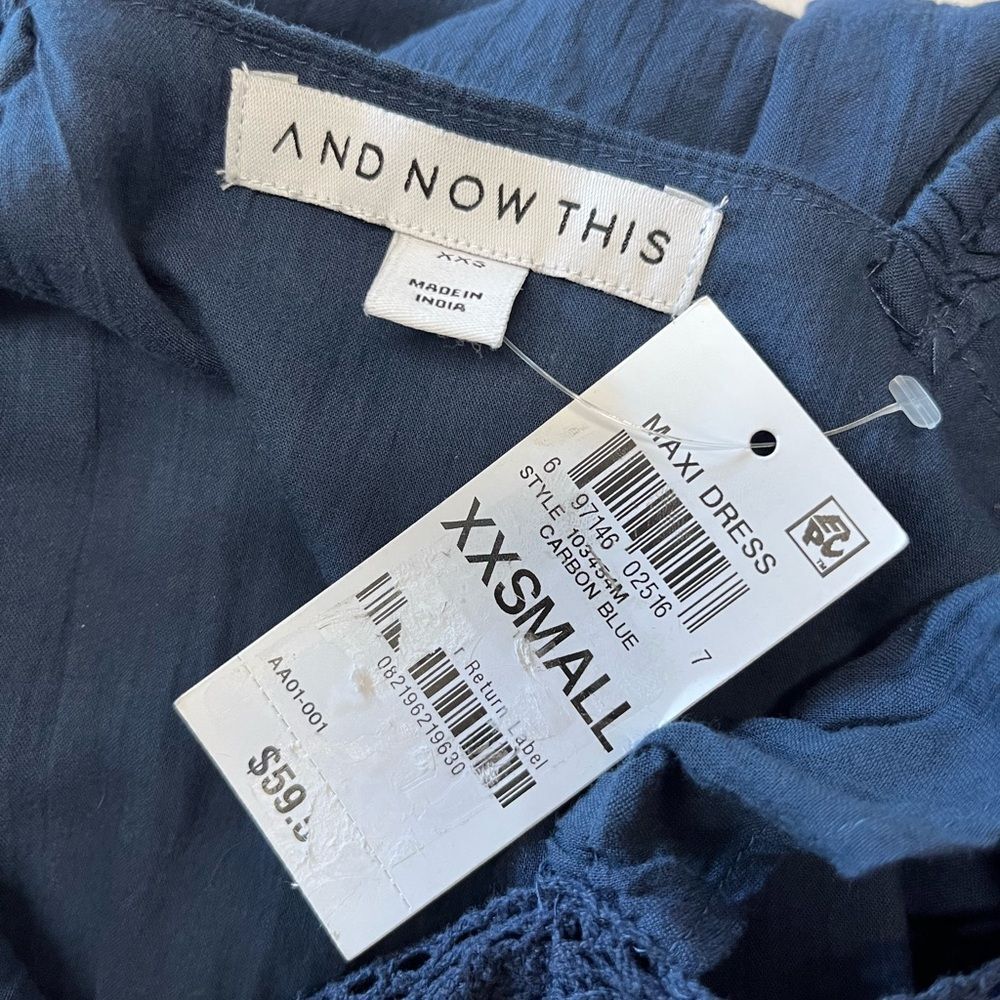 NWT And Now‎ This | Navy Blue Crochet Trim Cotton Maxi Dress XXS - Picture 8 of 12